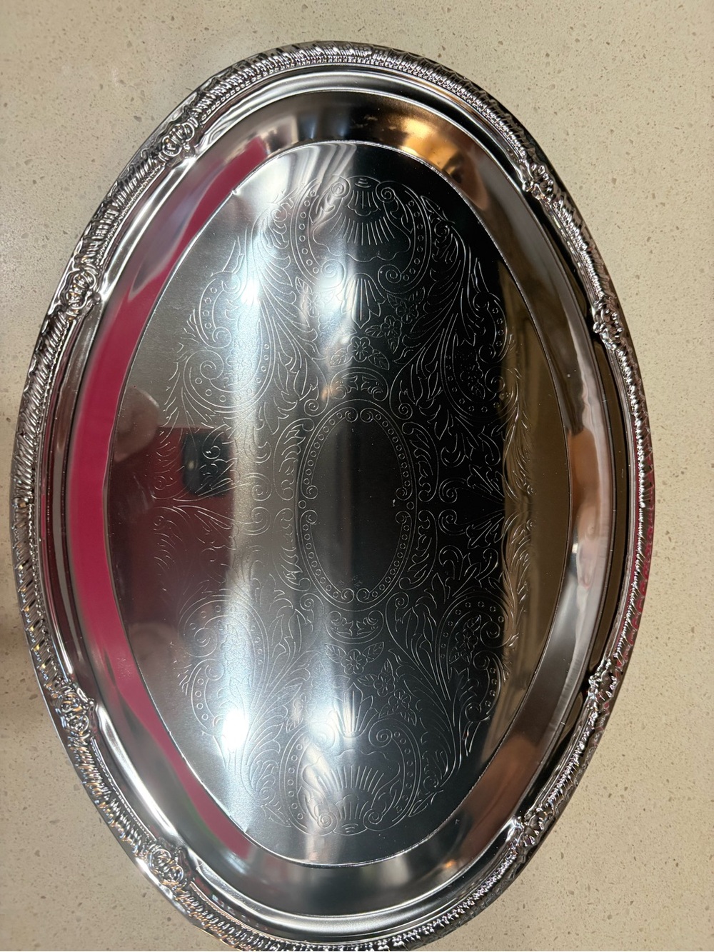 Silver Decorative Oval Serving Tray - Elegant Home Bath Accent
